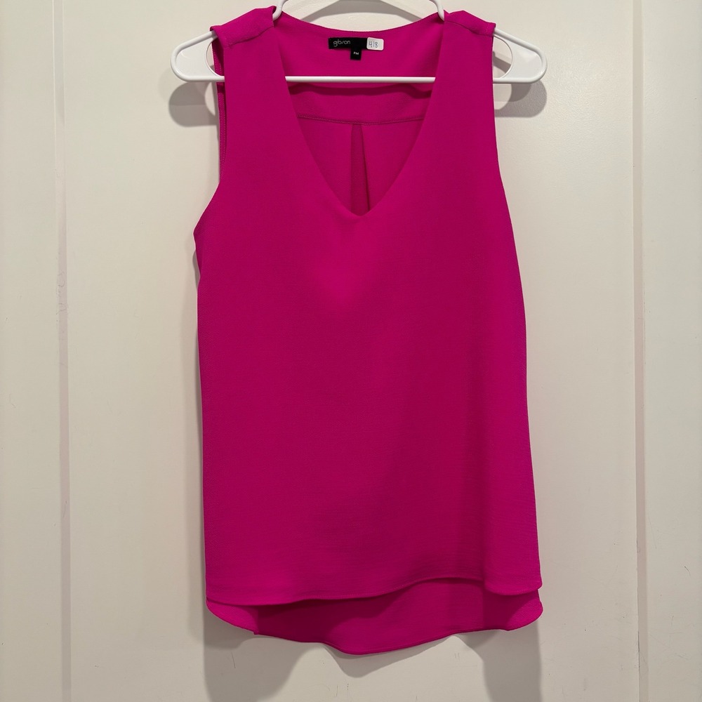 Gibson Womens Hot Pink V-Neck Sleeveless High Low Blouse Size PM Petite Medium